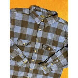 Field & Stream Flannel Shirt Mens 2XL XXL Blue Black Buffalo Plaid Long Sleeve